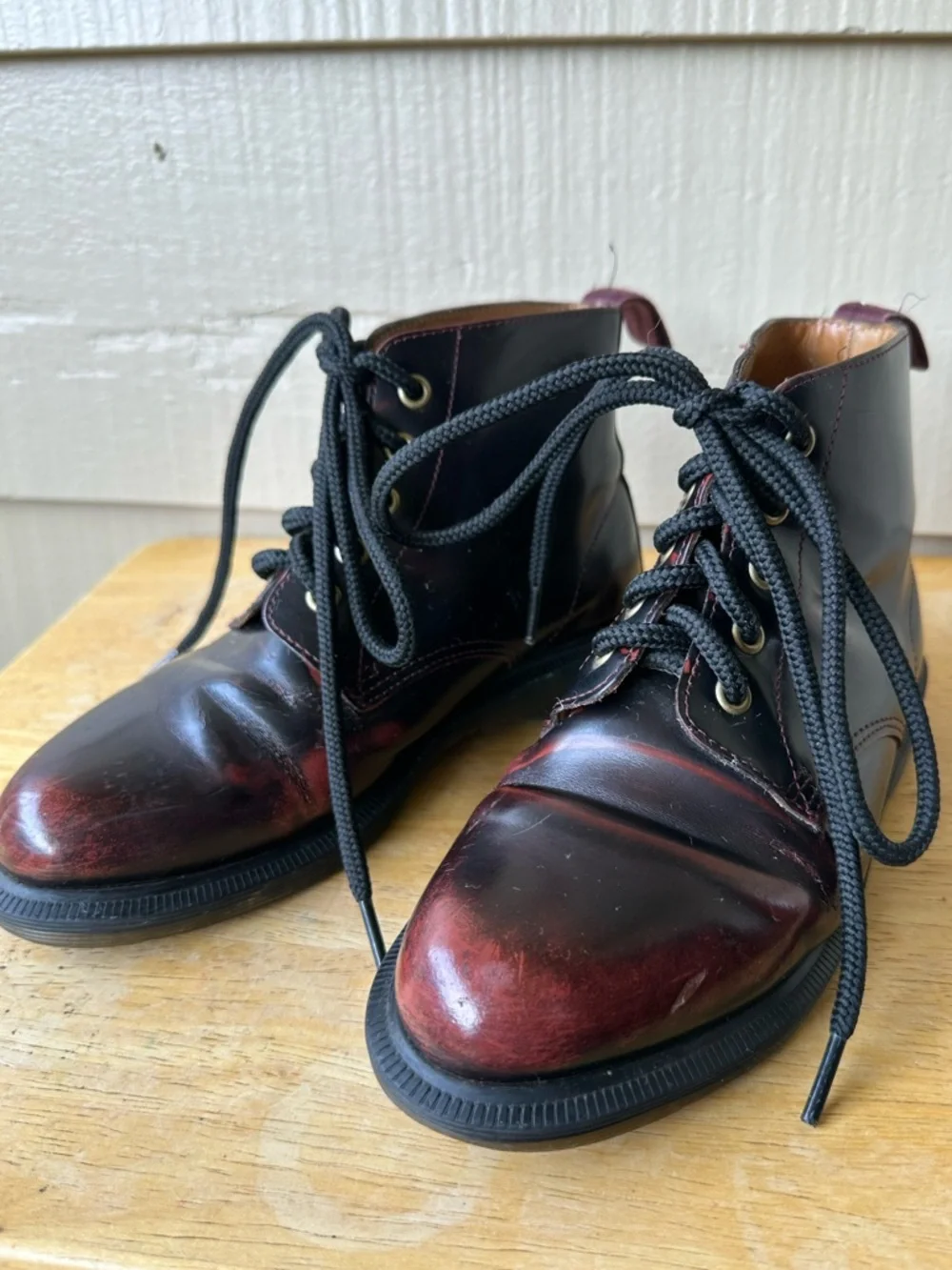 Dr Martens Emmeline Smooth Leather Lace Up Boots Pointed Toe Black Wine - Picture 7 of 10